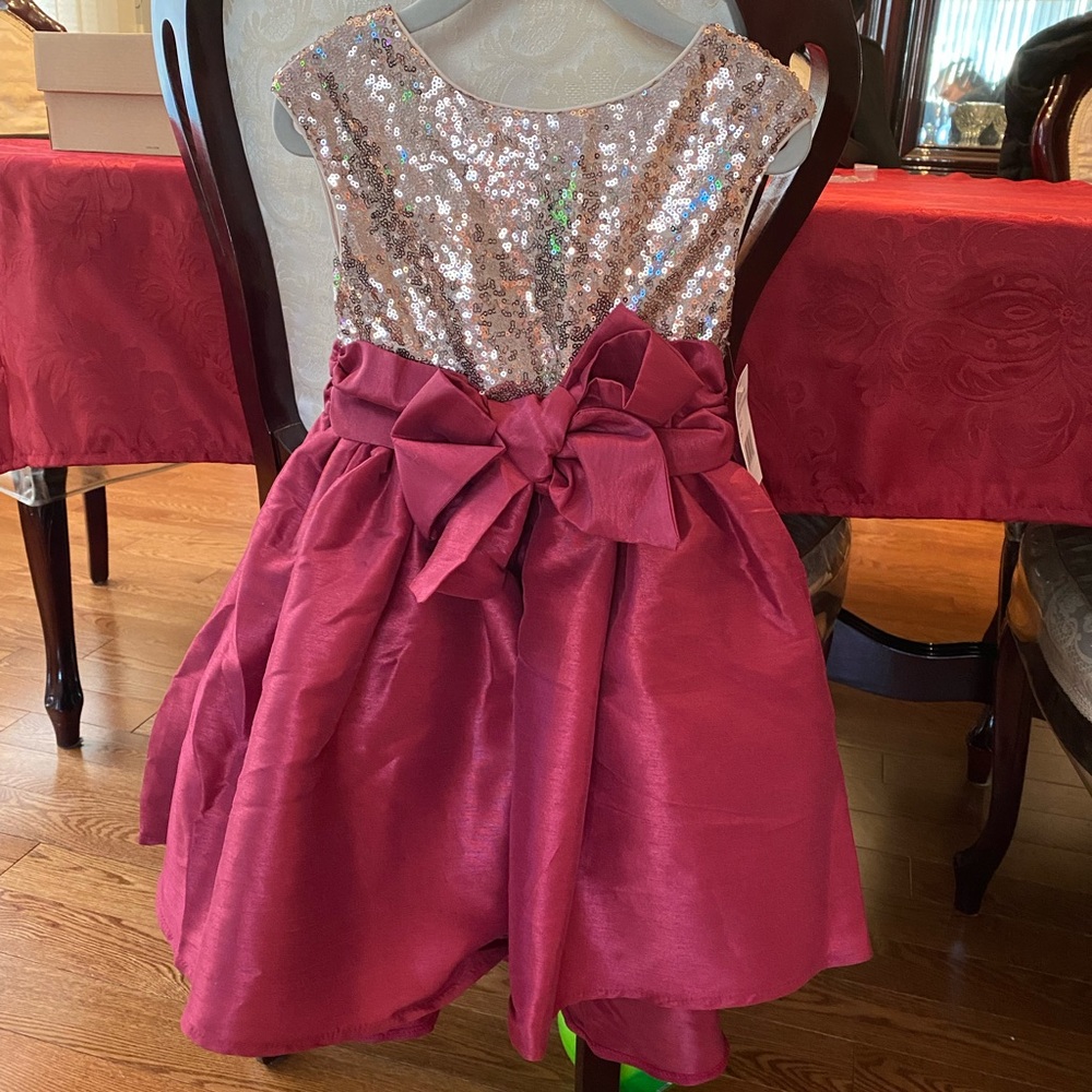 Pippa and Julie - Burgundy and Rose Gold Dress - Size 4T